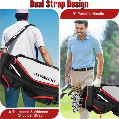 Miniatura 6 de GYMAX Bolsa de golf, bolsa de carrito de golf con divisor de 14 vías con capucha de lluvia y bolsa enfriadora, bolsa de golf impermeable para Negro