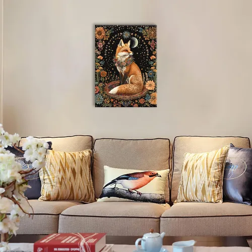 Miniatura 3 de Lienzo decorativo para pared, diseño de zorro, diseño bohemio de animales para cocina, sala de estar, dormitorio, baño, oficina, zorros, pintura