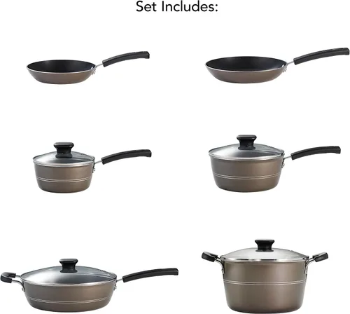 Miniatura 3 de Tramontina Sicilia - Juego de utensilios de cocina antiadherentes de 10 piezas con tapas de vidrio, ollas y sartenes antiadherentes de aluminio