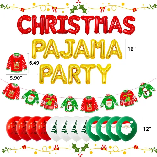 Miniatura 2 de LaVenty 14 piezas de pijamas de Navidad, decoración de fiesta de pijamas de Navidad, suministros de juegos para fiesta, decoración de fiesta fea