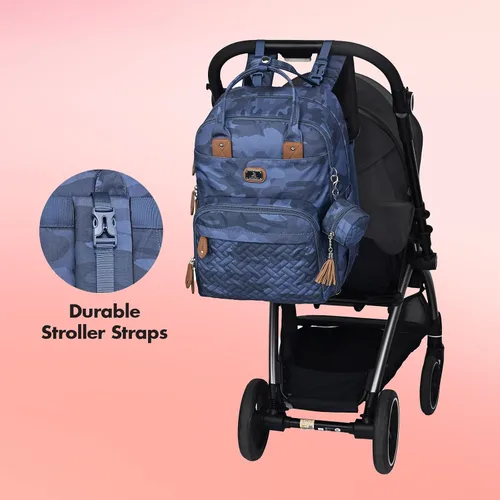 Miniatura 6 de Dikaslon Mochila para pañales con cambiador portátil, funda para chupete y correas para cochecito, bolsas de bebé unisex grandes para niños y niñas