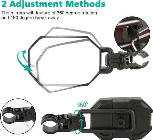 Miniatura 5 de SUNPIE Espejo lateral UTV - Espejos ajustables de punto ciego para jaula de barra antivuelco de 1.5 a 2 pulgadas Polaris RZR, Can Am X3, Honda