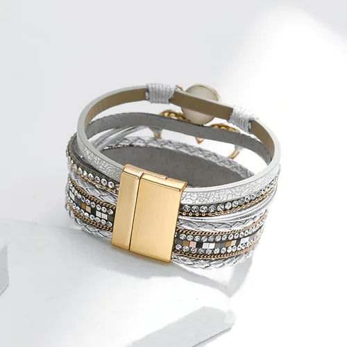 Miniatura 6 de Fesciory - Pulsera de leopardo para mujer, estilo bohemio de cuero multicapa con perlas de cristal