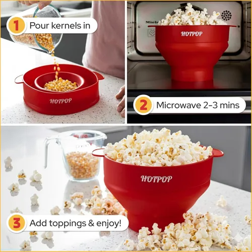 Miniatura 3 de El HotPop Original - Fabricante de Palomitas de Silicona - Palomitas de Microondas - Cuenco Plegable, Resistente al Calor, Fácil de Limpiar, Ideal