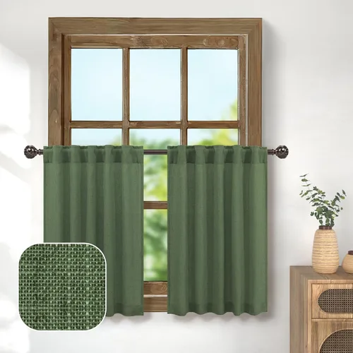 Miniatura 50 de Pitalk Cortinas de lino para café de 24 pulgadas de largo, con bolsillo trasero, plisadas, estilo bohemio, granja, cocina, cortinas para ventana