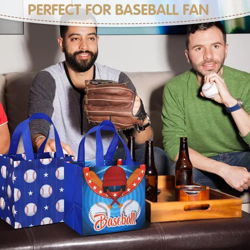 Miniatura 5 de Kigeli 60 bolsas de regalo de fiesta de béisbol, bolsas de regalo reutilizables no tejidas con asas, bolsas de dulces para fiesta de equipo, como se