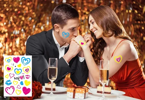 Miniatura 3 de Tatuajes temporales de corazón que brillan en la oscuridad, tatuajes temporales luminosos de neón para el día de San Valentín, novia, boda, San