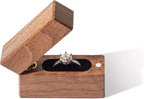 Miniatura 4 de Wislist Caja de anillos de compromiso de madera pequeña y delgada para propuestas boda madera de nogal