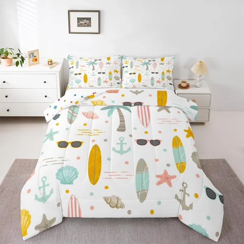 Miniatura 10 de Juego de edredón de tortuga marina para niños, tamaño individual, juego de ropa de cama con brújula náutica del océano, juego de edredón retro