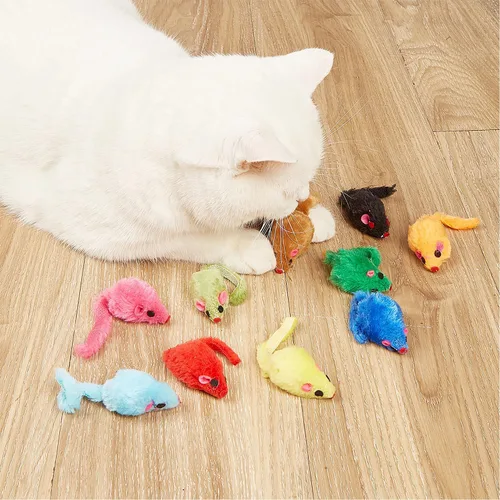 Miniatura 2 de 12 piezas de juguetes de ratón para gatos, juguetes de ratones de felpa sintética para gatos con cuerpo de plástico, juguetes interactivos de hierba