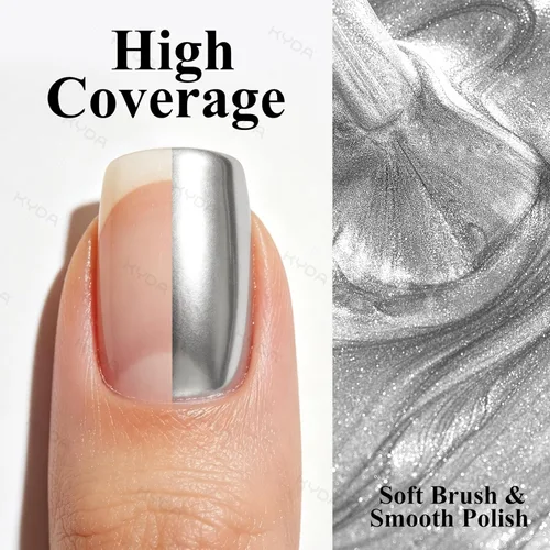 Miniatura 6 de KYDA Esmalte de uñas de espejo plateado de 0.6 fl oz, esmalte de espejo brillante brillante para arte de uñas, arte de uñas de efecto metálico