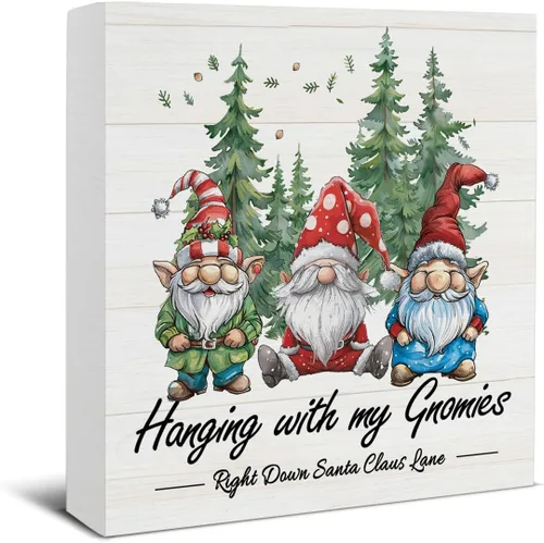 Divertida decoración navideña de granja, decoraciones vintage de gnomos de Navidad, letrero de madera rústico para el hogar, decoración de