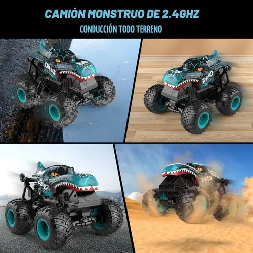 Miniatura 6 de Gohero Juguetes de Camiones Monstruo, Camiones Monstruo de Control Remoto 2.4Ghz para Niños de 4-7 años, Juguetes de Dinosaurio 1:20 con Luz