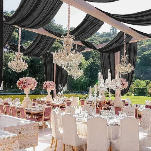 Miniatura 11 de MODFUNS Cortinas de boda para decoración de techo, cortinas de arco de boda azul bebé, 5 x 20 pies, 2 paneles de gasa transparente, cortina de tul