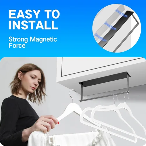 Miniatura 4 de Potente organizador magnético apilador, fácil de instalar para secadora y lavadora, soporte de suspensión que ahorra espacio para tu cuarto de Negro