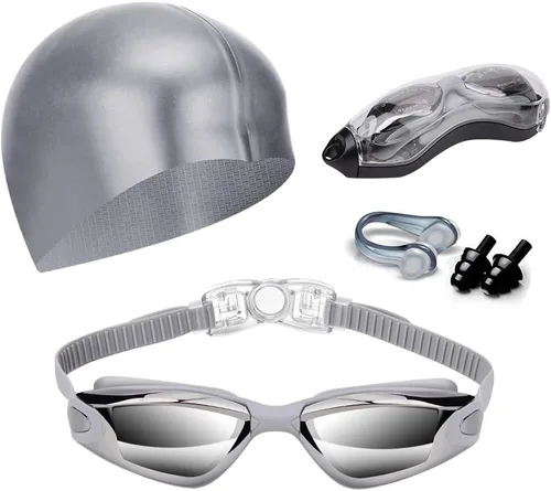 Miniatura 10 de Gafas de natación sin fugas con clip de nariz, tapones para los oídos, gorro de natación y funda para hombres y mujeres Negro