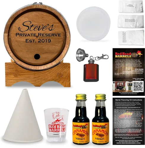 Miniatura 19 de Red Head Barrels - Barril de envejecimiento de roble blanco americano grabado personalizado de 2 litros con juego de regalo saborizante, vaso de Ron