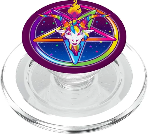 Miniatura 8 de Rainbow Baphomet Pentagram Sigil Popsocket Cabeza de cabra – PopSockets Grip y soporte para teléfonos y tabletas, Negro