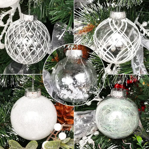 Miniatura 3 de Juego de adornos de bola de Navidad, 20 unidades, grandes, transparentes, inastillables, 3.150 in/3.15 pulgadas, adornos de Navidad blancos