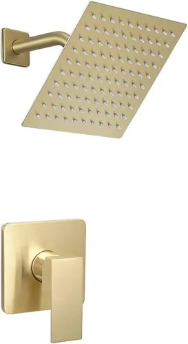 Juego de grifo de ducha dorado cepillado para baño, sistema de cabezal de ducha de 8 pulgadas, kit de molduras de ducha de una sola manija con Oro