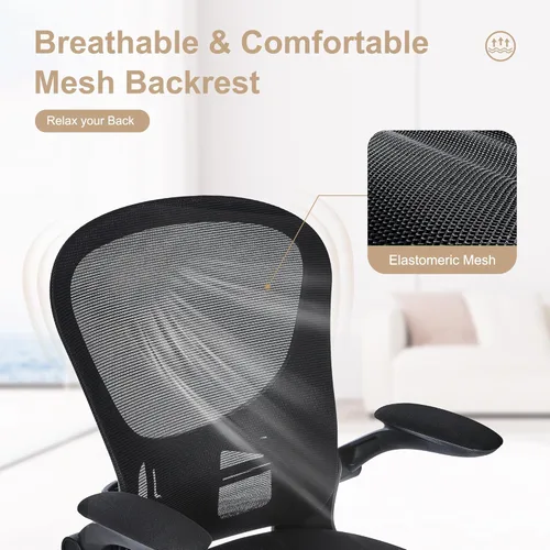 Miniatura 8 de HOOOWOOO Silla de oficina en casa de malla con reposabrazos abatible, silla de escritorio ergonómica moderna con soporte lumbar, respaldo