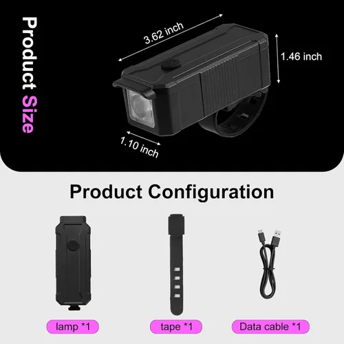Miniatura 2 de Qisan USB Rechargeable Bike Headlight, Waterproof Front Cycling Light with 3 Modes for Road & Mountain Biking, Night Riding Safety Light for