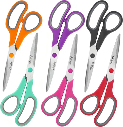 Tijeras, Rkqoa - Juego de 6 tijeras de 20,32 cm para todo uso con agarre cómodo y hoja afilada para oficina, colegio, adultos, arte, costura,