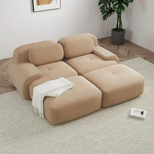 Miniatura 67 de Sofá modular sin hueso de 117 pulgadas, sofá modular en forma de L para sala de estar, sofá comprimido con asiento profundo, sofá nube de pana