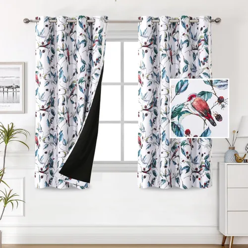 Miniatura 14 de H.VERSAILTEX Cortinas 100% opacas de 63 pulgadas de largo, juego de 2 paneles de cortinas estampadas con aislamiento térmico para dormitorio