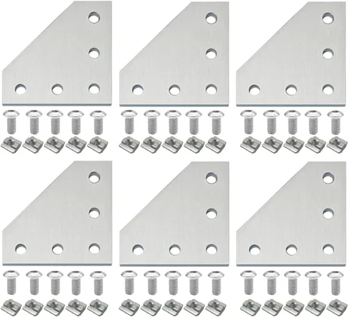 Miniatura 12 de 10 piezas 2020 placa de unión de placa de unión de aluminio en forma de T, conector de extrusión de aluminio de 5 agujeros con 50 tuercas en T, 50
