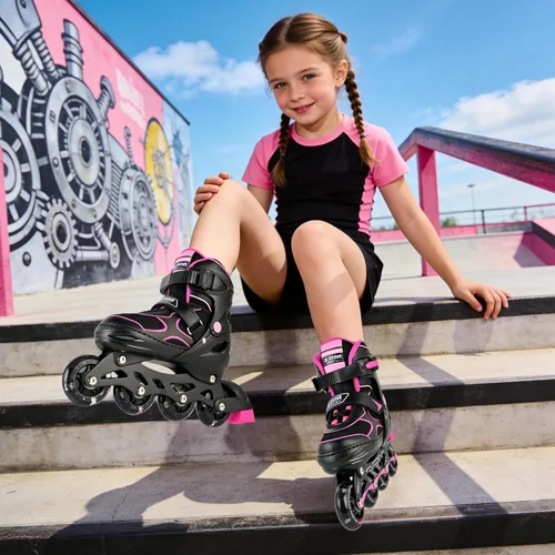 Miniatura 6 de 2PM SPORTS Patines en línea para niños y niñas, niños de 5 a 8 a 12 años, 4 a 6, 6 a 12 años, con ruedas iluminadas, cuchillas ajustables para Rosa
