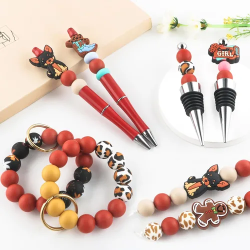 Miniatura 3 de Sunrony 70 cuentas de silicona para hacer collares, cuentas redondas de silicona a granel de 0.59 pulgadas para bolígrafos (rojo marrón)