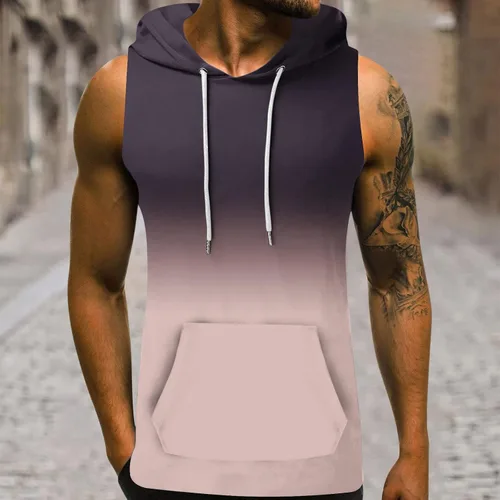 Miniatura 2 de KCaHFO Men's Workout Hooded Tank Tops Summer Bodybuilding Muscle Shirt Sleeveless Gym Training Hoodies with Pocket
