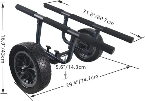 Miniatura 3 de Carrito de kayak resistente, carrito de canoa ajustable de ancho con ruedas de playa planas de 12 pulgadas Gris