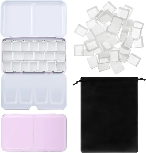 Zonon Juego de 51 paletas de pintura de acuarela y medias sartenes, caja de lata de acuarela, estuche de pintura de paleta de metal con tapa vacía