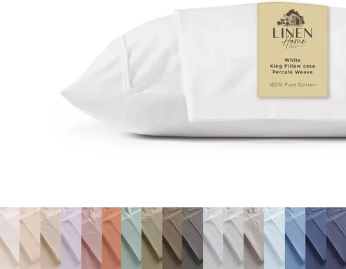 Miniatura 40 de Linen Home Juego de fundas de almohada King de 500 hilos, fundas de almohada 100 % algodón de fibra larga, juego de 2 fundas de almohada de satén
