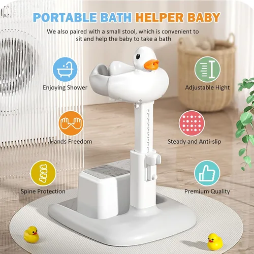 Miniatura 9 de Soporte de ducha de bebé de altura ajustable con base antideslizante, soporte de pie para ducha de baño, ayudante de baño portátil