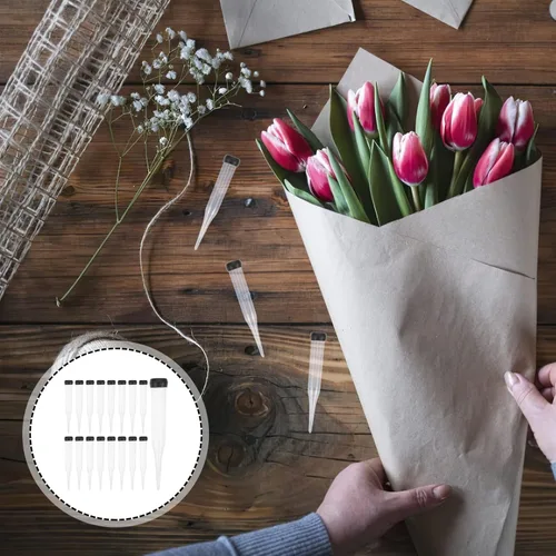 Miniatura 7 de 50 tubos de agua florales con púas de anclaje, tubo de nutrición de flores de plástico, tallos de flores, tubos de agua para flores frescas