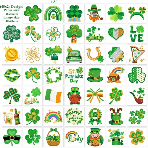 Miniatura 3 de HOWAF 96 tatuajes temporales del día de San Patricio, calcomanías de tatuaje de trébol con purpurina para decoraciones de fiesta irlandesa, tatuajes