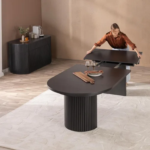 Miniatura 14 de Transformer Table - Mesa de comedor redonda extensible de madera maciza, mesa de comedor redonda extensible, muebles modernos que ahorran espacio
