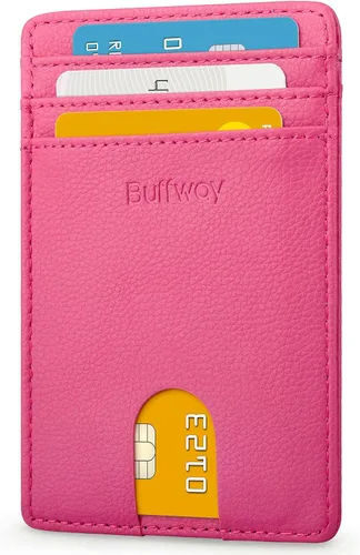 Miniatura 73 de Buffway Billetera delgada para hombre, minimalista con bolsillo frontal delgado, tarjetero de cuero con bloqueo RFID para viajes de trabajo