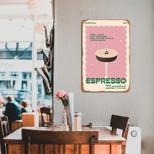 Miniatura 3 de Arte de pared Espresso Martini – Cartel de metal retro de cóctel para decoración de bar del hogar, regalos de Martini expreso, arte de Martini