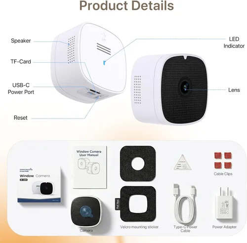 Miniatura 9 de Cámara de Ventana 3MP 2K, SpectraVivid Cámaras de Ventana con Visión Nocturna a Color AI para Seguridad del Hogar, WiFi 2.4G y 5G, Sirena
