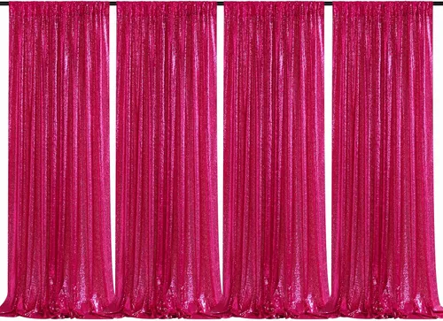 Miniatura 36 de Cortinas con lentejuelas doradas, 2 unidades de 2 x 8 pies, con brillantina, telón de fondo para bodas Rojo