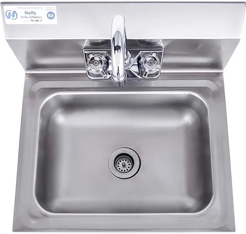 Miniatura 2 de HALLY Fregadero de acero inoxidable para lavar con grifo, lavabo comercial NSF de montaje en pared para restaurante, cocina y hogar, 17 x 15 pulgadas