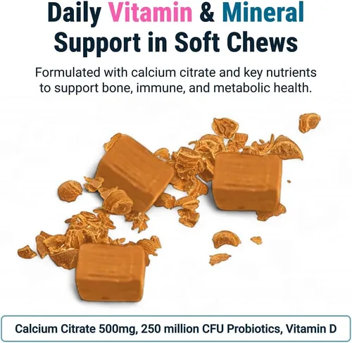 Miniatura 4 de BariatricPal Masticables suaves de citrato de calcio sin azúcar 500 mg con vitamina D y probióticos Crema de naranja 90