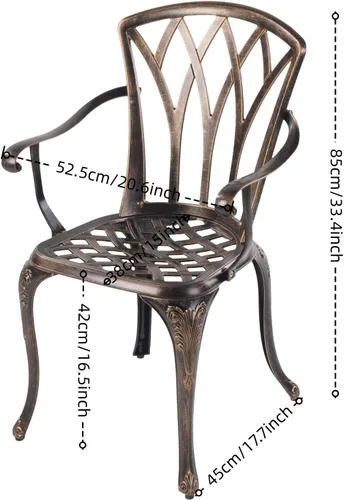 Miniatura 3 de KAILI Rose Garden - Sillas bistró de aluminio fundido, asientos decorativos para patio al aire libre, juego de 2, color blanco y negro