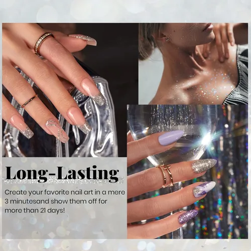 Miniatura 4 de Beetles - Esmalte de uñas de gel reflectante de diamante, 0.5 onzas (15 ml), color plateado con purpurina, secado con lámpara LED, manicura de salón