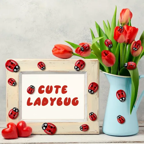 Miniatura 6 de 100 piezas diminutas de resina para decoración de mariquitas de 0.55 a 0.98 pulgadas, 3 tamaños, mini mariquitas, figuras en miniatura