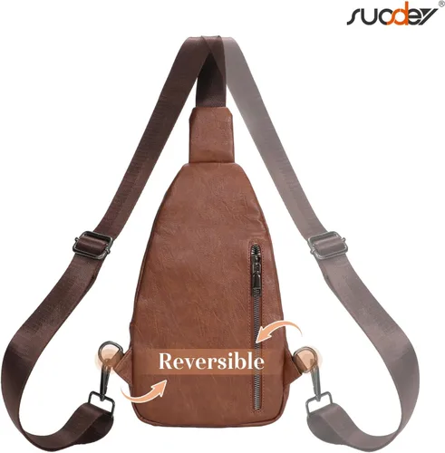 Miniatura 5 de SUOSDEY 2024 Sling Bag for Women Leather Crossbody Bags for Women Trendy Chest Bag Traveling Walking